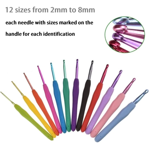 Haaknaaldenset, 12 maten breinaald, kleurrijke ergonomische, zachte, haak- en breinaalden, met draagbare tas, met accessoires, geschikt voor haakliefhebbers en beginners, blauw