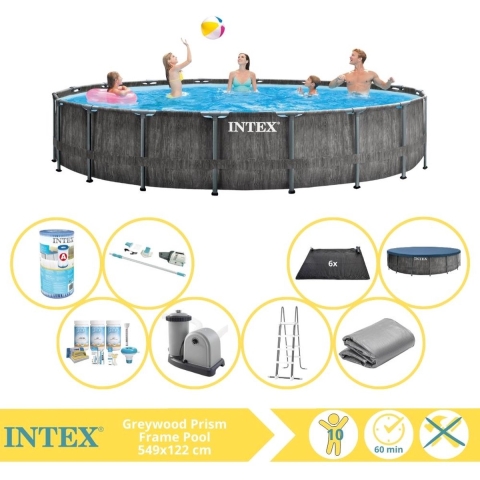 Intex Prism Frame Greywood Zwembad - Opzetzwembad - 549x122 cm - Inclusief Onderhoudspakket, Filter en Stofzuiger