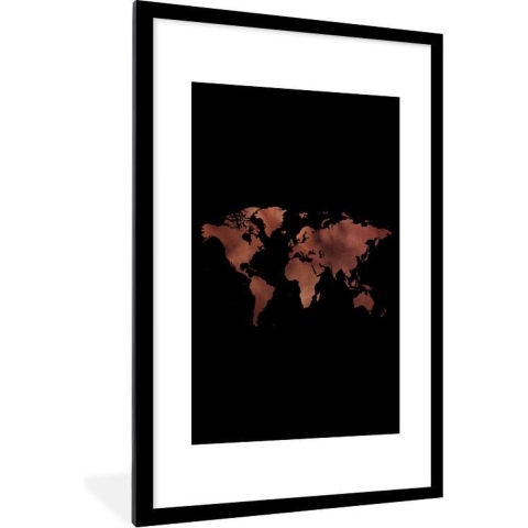 Fotolijst incl. Poster - Wereldkaart - Rood - Zwart - 80x120 cm - Posterlijst