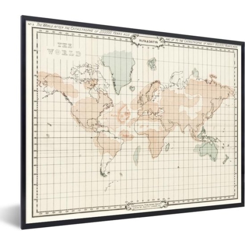 Fotolijst incl. Poster - Wereldkaart - Vintage - Minimalisme - 80x60 cm - Posterlijst