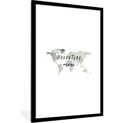 Fotolijst incl. Poster - Wereldkaart - Aquarelverf - Adventure - 60x90 cm - Posterlijst