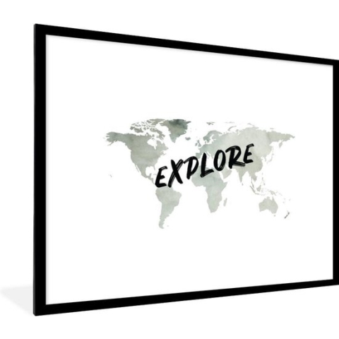 Fotolijst incl. Poster - Wereldkaart - Reizen - Wit - 80x60 cm - Posterlijst