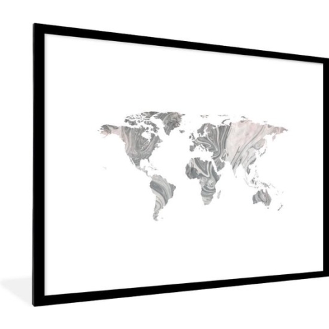 Fotolijst incl. Poster - Wereldkaart - Verf - Grijs - 80x60 cm - Posterlijst