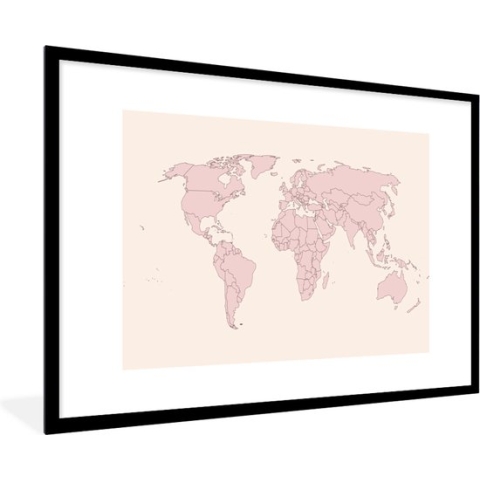 Fotolijst incl. Poster - Wereldkaart - Simpel - Roze - 90x60 cm - Posterlijst