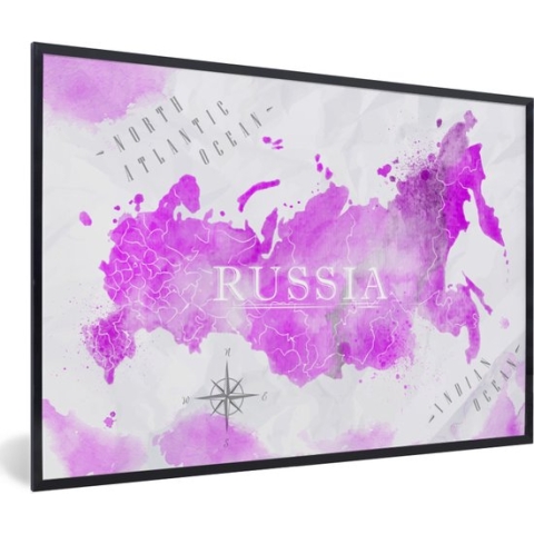 Fotolijst incl. Poster - Wereldkaart - Roze - Rusland - 90x60 cm - Posterlijst
