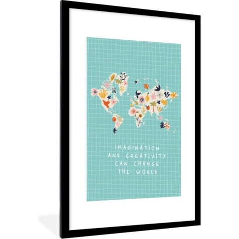 Fotolijst incl. Poster - Wereldkaart - Bloemen - Fruit - Quotes - 60x90 cm - Posterlijst