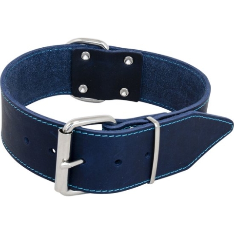 J&V Halsband Hond Vetleder Blauw - B50mm x L70cm