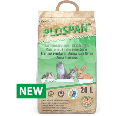 Plospan Kattenbak Houtkorrels, pallet a 54 stuks, ca. 20 liter per stuk.
