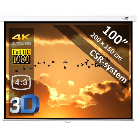 Manueel Projectiescherm 100" (2m54) - 200 x 150 cm - 4:3 - mét CSR syteem - beamer scherm - WITTE behuizing