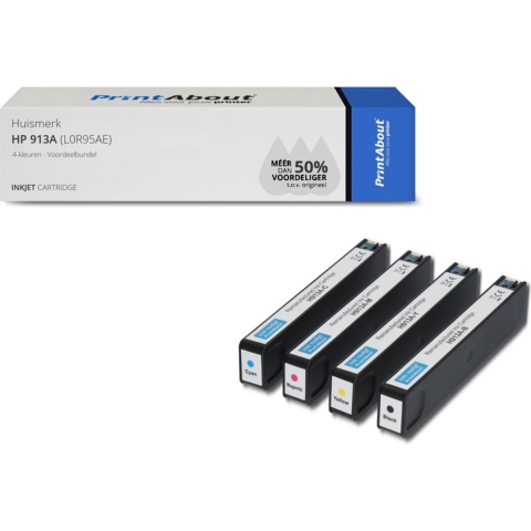 PrintAbout huismerk Inktcartridge 913A (L0R95AE) 4-kleuren Voordeelbundel geschikt voor HP