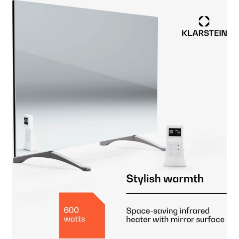 Klarstein Infraroodverwarming Met Thermostaat - 600W - Slimme Infraroodverwarming voor Wandmontage - Open Raam Detectie - Zilver