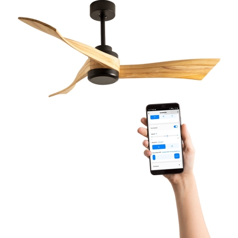 CREATE WINDLIGHT CURVE DC - Plafondventilator 40W Silent Ø132 cm - Zwart & Naturel hout - WIFI
