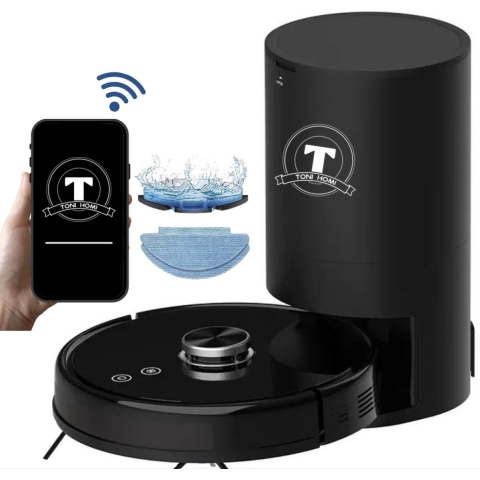 TONIHOMI® V8Pro - Robotstofzuiger met dweilfunctie - Robotstofzuiger huisdieren - Automatisch legen - Robotstofzuiger met laadstation - LDS Laser navigatie - Dweilrobot - Zwart