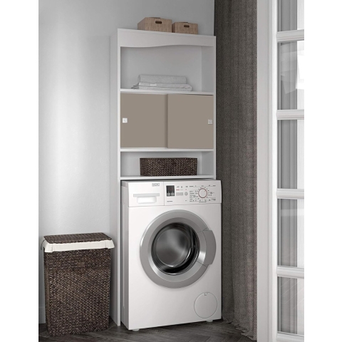 Wasmachine Kast - Wasmachine Ombouw Opbergrek 3 Schappen - Wasmachine Meubel Met Verhoger - Kast Voor Wasdroger - Wit/Beige