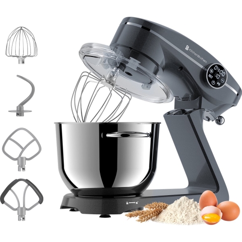 KitchenBrothers Keukenmachine - Touch Display en Timer - Keukenrobot - 6L - 1800W - Aluminium - Antraciet