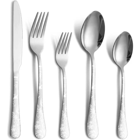 Bestekset RVS voor 4 Personen, Bestekset Inclusief Mes, Vork, Lepel, Bestek Spiegel Gepolijst, Vaatwasmachinebestendig, Camping Bestekset 20 Stuks (zilver)