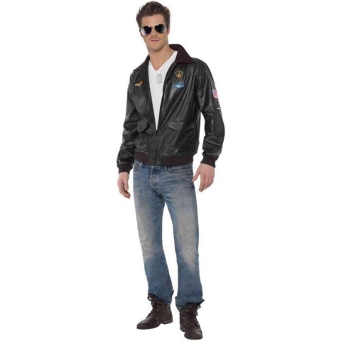 Smiffy's - Piloot & Luchtvaart Kostuum - Top Gun Bomber Jas Iceman - Zwart - Small - Carnavalskleding - Verkleedkleding