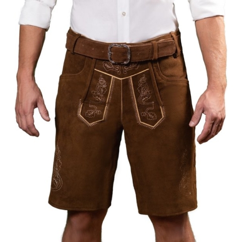 Tannhauser Lederhose Brixental met Riem Echt Leder Kort Oktoberfest Heren Carnavalskleding Heren Lederhosen Man - Leer - Donkerbruin - XL