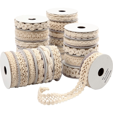 Decoratief lint, B: 6-18 mm, crème, 56x0,9 m/ 1 doos