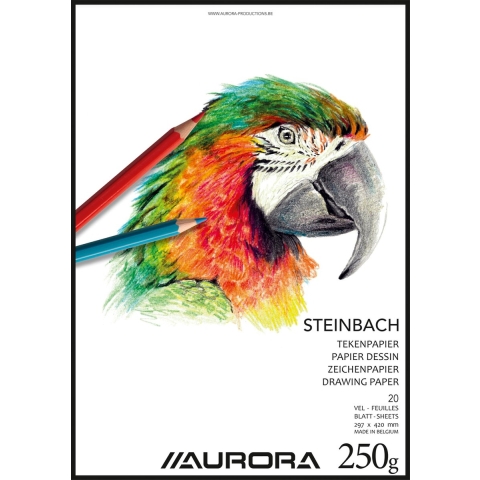 Aurora - MAXI PACK - 5 x STEINBACH tekenblok: Formaat A3 - Kopgelijmd tekenpapier 250gr - 20 Vel.