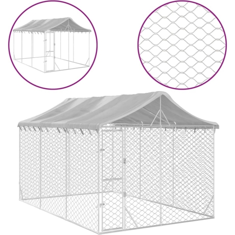 vidaXL-Hondenkennel-met-dak-3x4,5x2,5-m-gegalvaniseerd-staal-zilver
