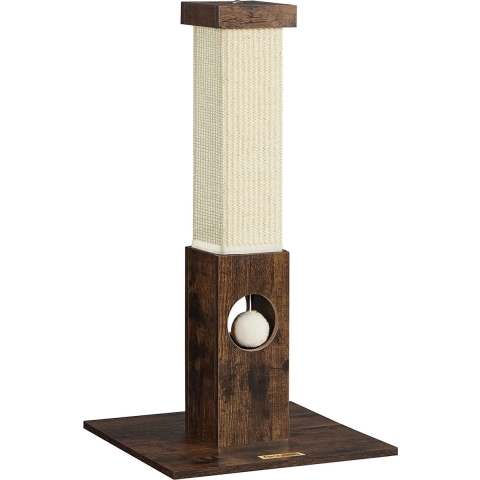 Kattenkrabpaal, Krabpaal Van Natuurlijk Sisaltouw, Krabpaal Met Pluche Speelgoedbal, Krasbescherming Voor Meubels, 73 Cm Hoog, Vintage Bruin