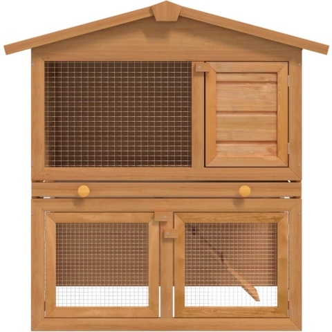 The Living Store Konijnenhok - 93 x 60 x 97 cm - Houten frame - Groen dak - Geschikt voor konijnen