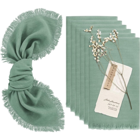 12 stuks linnen katoenen servetten met franjes 45 x 45 cm tafelkleed servetten katoen linnen gemengd weefsel servetten wasbare rustieke linnen tafelservetten voor bruiloftsfeesten Kerstmis