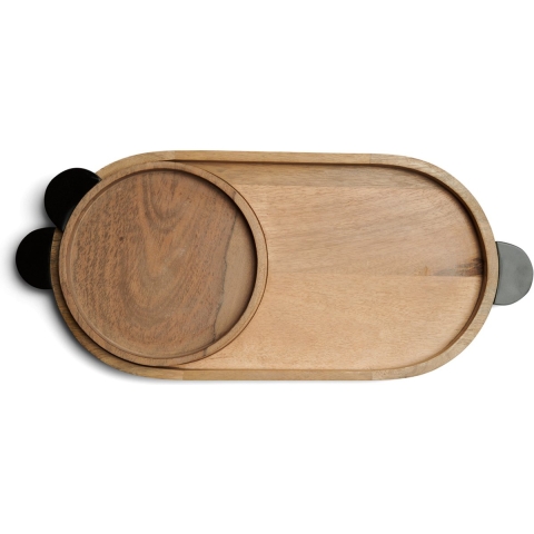 Riviera Maison dienbladen set hout, serveerblad Decoratie - RM Metropolitan Serving Tray - Zwart/ Bruin - Mangohout, Aluminium
