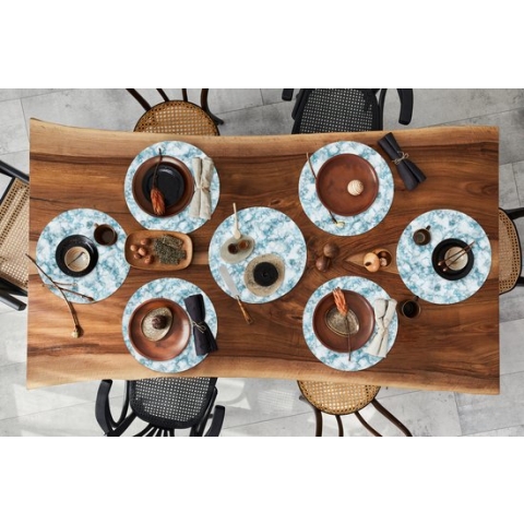 Ronde placemats - Onderlegger - Placemats rond - Marmer print - Turquoise - Lijn - 8 stuks