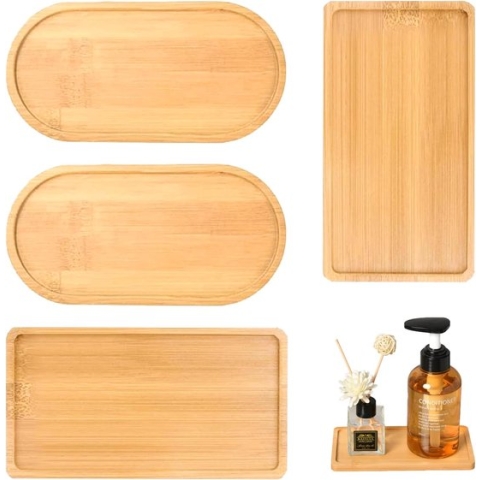 4 stuks bamboe dienbladen ovaal en rechthoekig houten dienblad klein bamboe bamboe dienblad bamboe dienblad bamboe dienblad serveerplaat bamboe voor onderzetters, thee, koffie, taart