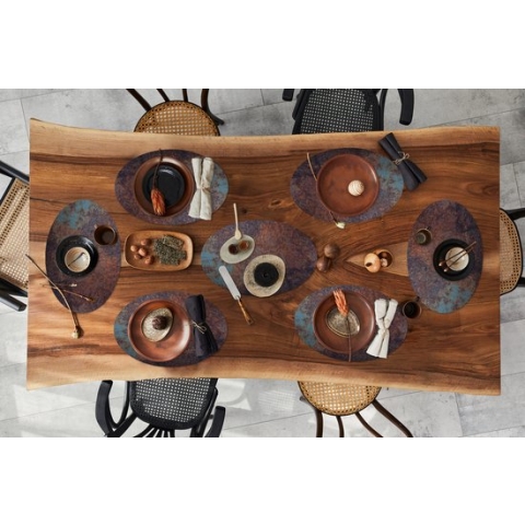Placemats ovaal - Onderleggers - Ovale placemats - Roest print - IJzer - Blauw - 8 stuks