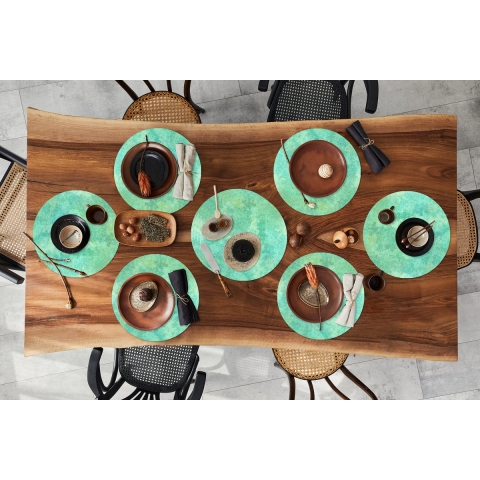 Ronde placemats - Onderlegger - Placemats rond - Verf - Turquoise - Patronen - 10 stuks