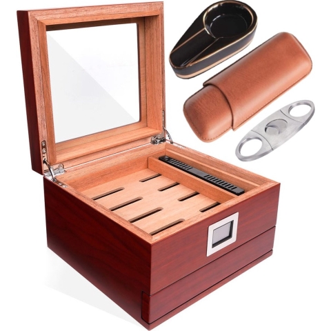 Humidor Gift Set - Sigarendoos Cadeau Set - Sigaren Bewaardoos - Klimaatkast voor Sigaren - Digitale Hygrometer