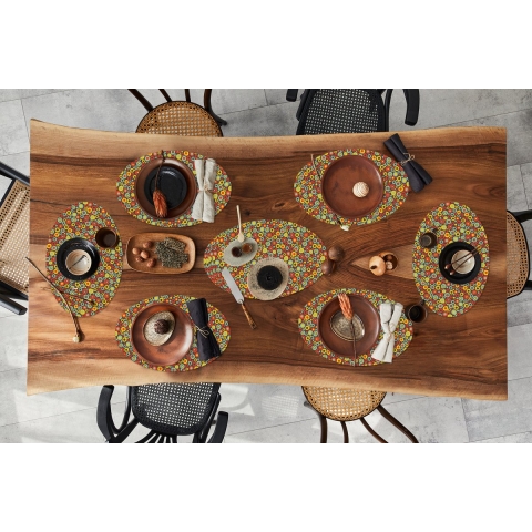 Placemats ovaal - Onderleggers - Ovale placemats - Patroon - Jaren 70 - Retro - Bubbel - 10 stuks