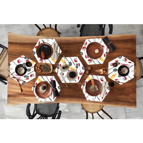 Placemats hexagon - Onderleggers placemats - Placemat zeshoek - Patronen - Keukengerei - Spatel - Deegroller - 8 stuks