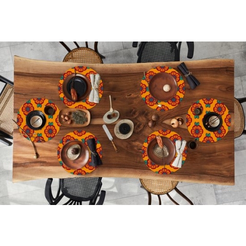 Ronde placemats - Onderlegger - Placemats rond - Design - Retro - Rozen - Oranje - 6 stuks