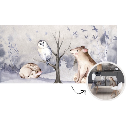 Tafelkleed - Tafellaken - 300x150 cm - Winter - Bos - Dieren - Binnen en Buiten