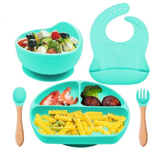 Put plates with compartments - Silicone Baby Board / Non-Slip Kids Placemat with Suction Cups - Self-Feeding Training
