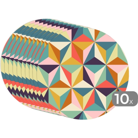 Ronde placemats - Onderlegger - Placemats rond - Retro - Regenboog - 3D - Geometrie - Driehoek - 10 stuks