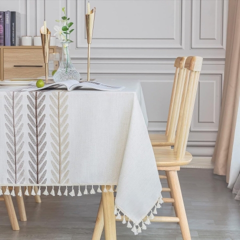Rechthoekig tafelkleed, afwasbaar, katoen, linnen, tafelkleed, elegant, 140 x 220 cm, voor thuis, keuken, eettafel, decoratie