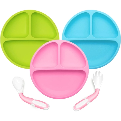 Put plates with compartments - Silicone Baby Board / Non-Slip Kids Placemat with Suction Cups - Self-Feeding Training
