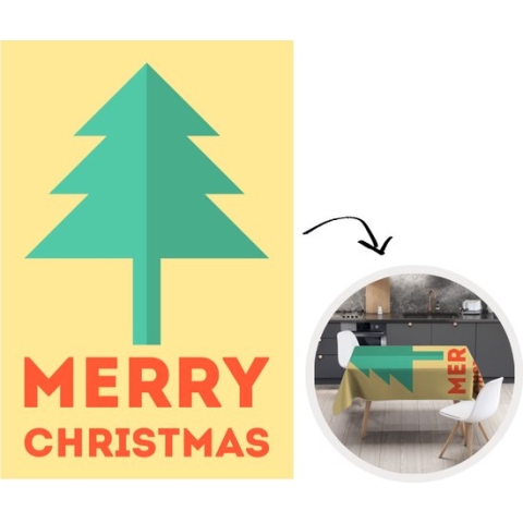 Kerst Tafelkleed - Kerstmis Decoratie - Tafellaken - Kerst - Illustratie - Kerstboom - Quotes - Merry Christmas - Geel - 180x260 cm - Kerstmis Versiering