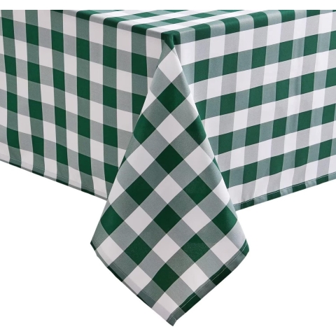 Geruit vierkant tafelkleed van polyester, vuilafstotend, waterafstotend en kreukvrij, wasbaar, tafelkleed voor eetkamer, feest, tuin, 140 x 200 cm, groen en wit