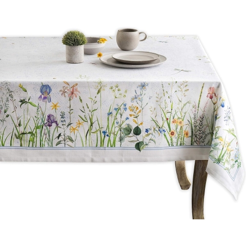 Tafelkleed, 100% katoen, 160 cm x 220 cm, Decoratief tafelkleed, Wasbaar, Vierkante tafelkleden voor Moederdagcadeaus, Diners en Bruiloften, Fleurs De Mai - Lente/Zomer
