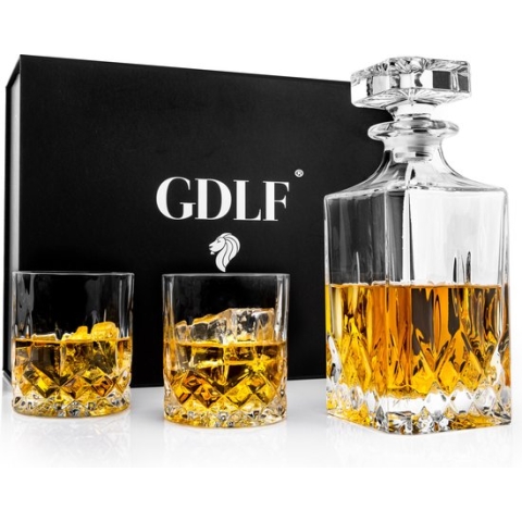GDLF® Kristallen Whiskey Set Vintage in een Prachtige Geschenkdoos | Hoogwaardig Lood-Vrij Kristal | Decanteer Karaf | Made in Italie | Whiskey Karaf & 2 Whiskey Glazen | Kado Man | Cadeau Voor Man & Vrouw | Kerstpakket | Kerst & Sinterklaas Cadeau