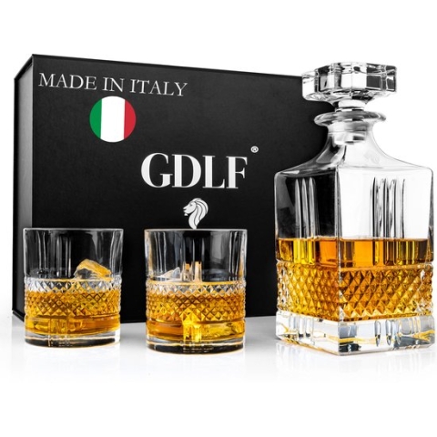 GDLF® Whiskey Set Superior in een Prachtige Geschenkdoos | Luxe Whiskey Set | Hoogwaardig Lood-Vrij Kristal | Made in Italie | 800 ml Whiskey Karaf & 2 Whiskey Glazen | Kado Man | Cadeau Voor Man & Vrouw | Kerstpakket | Kerst & Sinterklaas Cadeautjes
