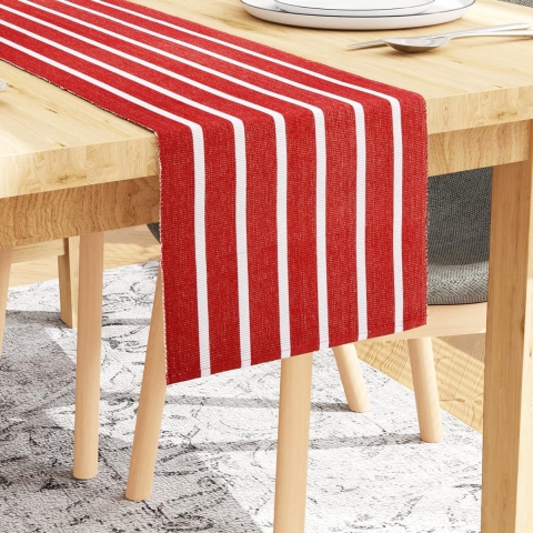 Homes Roma Red Stripes, geribbelde tafelloper voor 6 zitplaatsen, van fijn katoen, 33 x 150 cm, voor thuis, cafés, restaurants en hotels, wasbaar in de machine