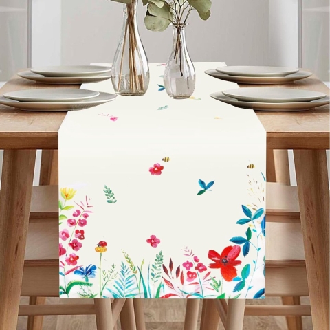 tafelloper afwasbaar tafelloper elegant huishoudtextiel tafelloper voor eetkamer party vakantie decoratie (40 x 180 cm, lentebloemen)