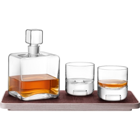 L.S.A. - Cask Whisky Connoisseur Set met Dienblad Set van 3 Stuks - Transparant